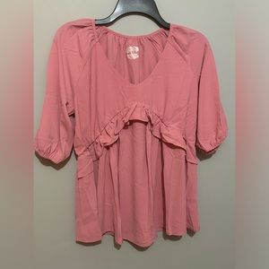 Bourbon & Blush Sister’s Boutique Pink‎ Top Sz S Small Flowy Short Sleeve V-Neck